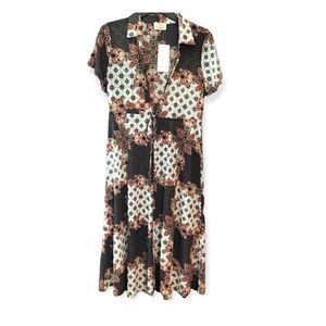 Ember Sz M NWT Black Red Sheer Floral Concert BOHO Front Tie Maxi Duster